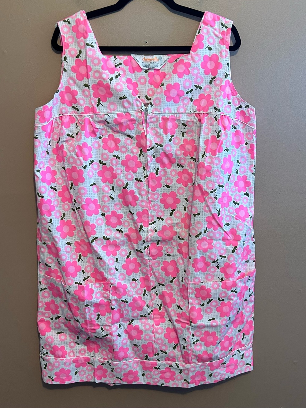 Vintage 50’s/60’s Dawnelle Floral Neon Pink House Dress Nightgown Plus Size 18